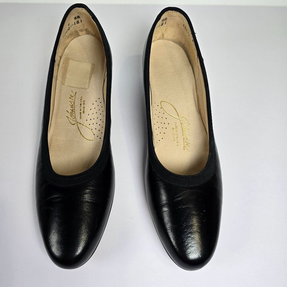 Vintage Johansen Black Leather 1.25" Kitten Heels Slip-On 9AA Made In USA - Picture 6 of 11